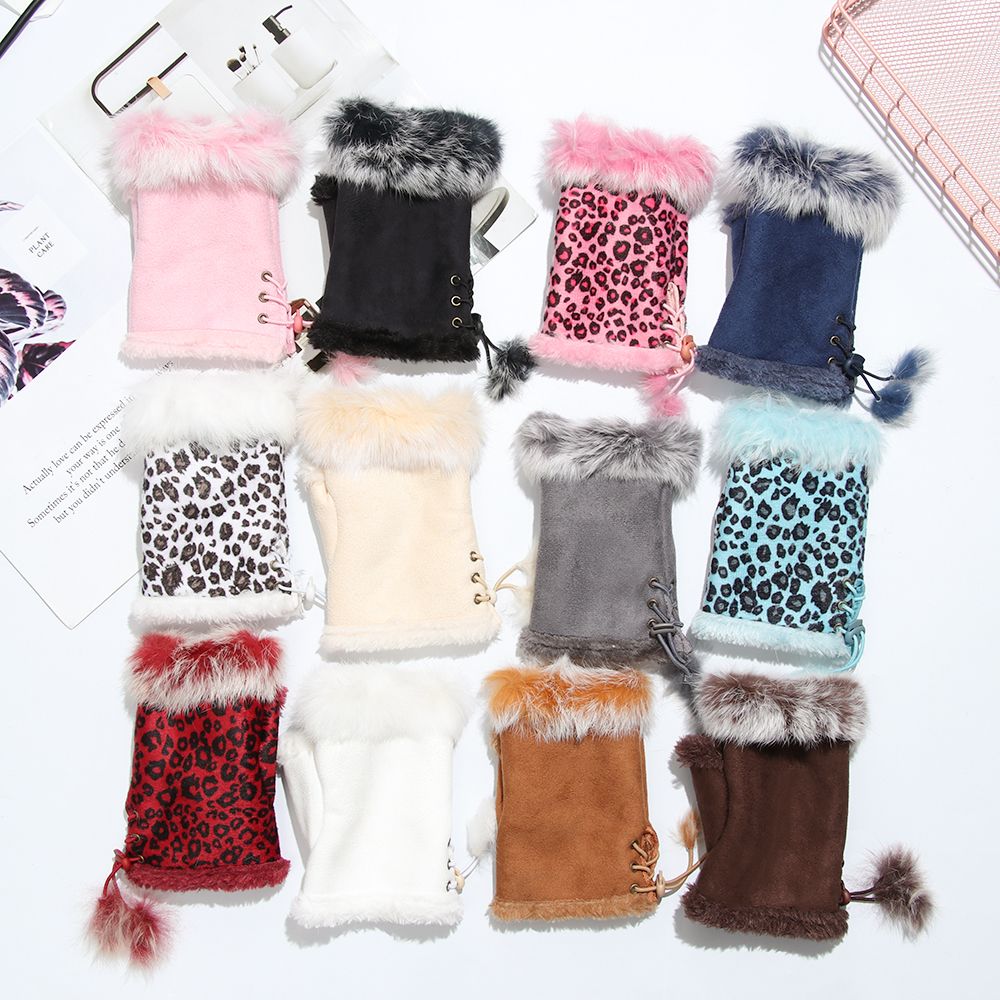Leather Work Winter Gloves - Luvas falsas de cabelo de coelho