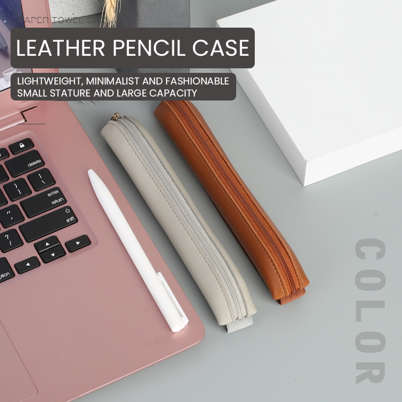 Leather Work Notebook - PU Couro Pen Holder com Zíper