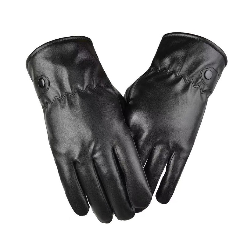 Leather Work Winter Gloves - Moda inverno preto luvas de couro