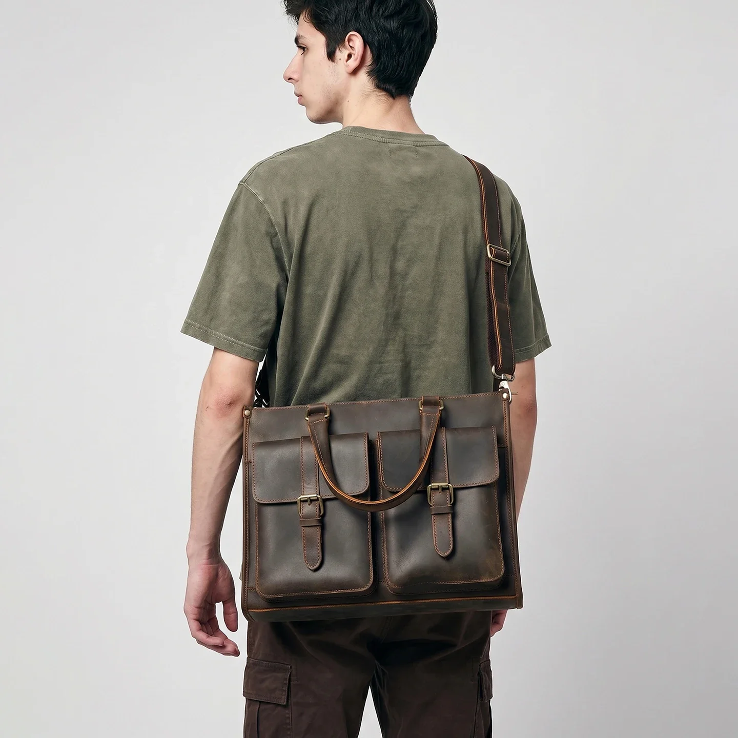 Leatherwork Thread - Bolsa de Ombro Masculina Vintage em