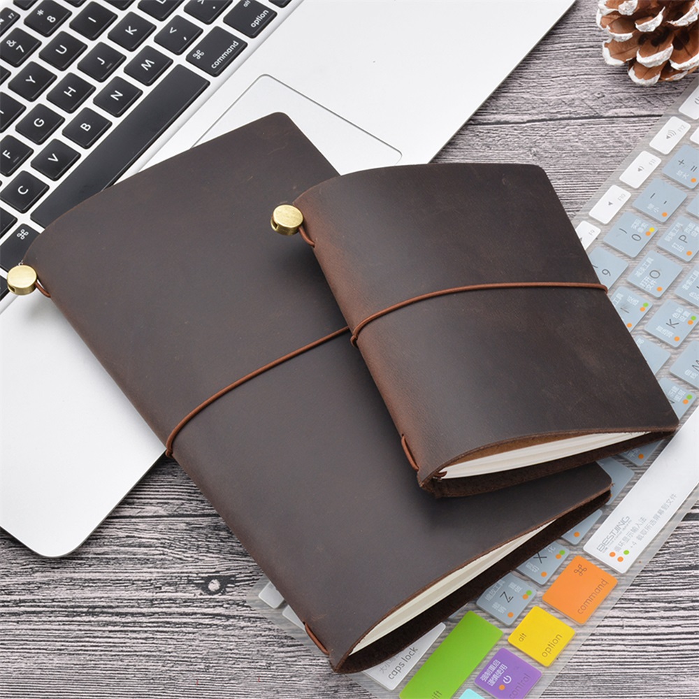 Leather Work Notebook - Caderno de viagem de couro genuíno,