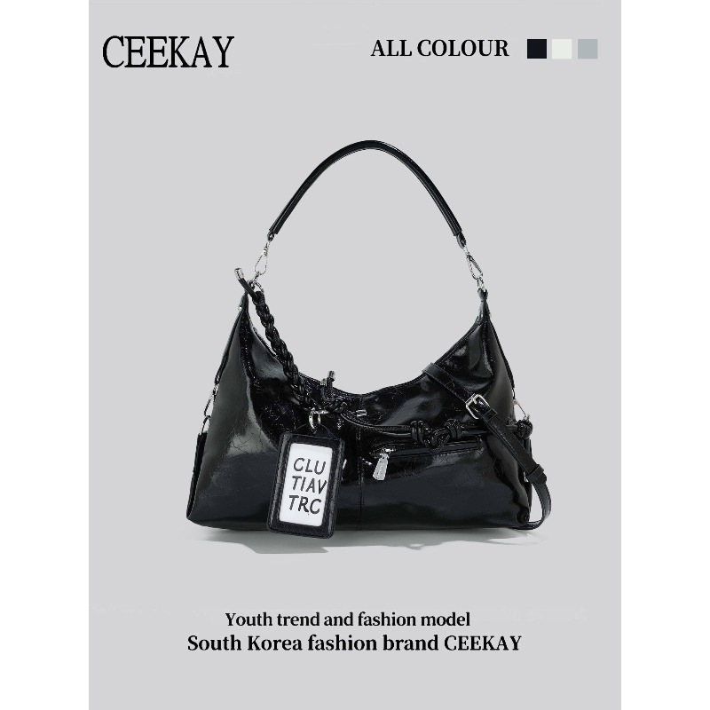 Leatherwork Letters - Bolsa Hobo de Couro Brilhante CEEKAY
