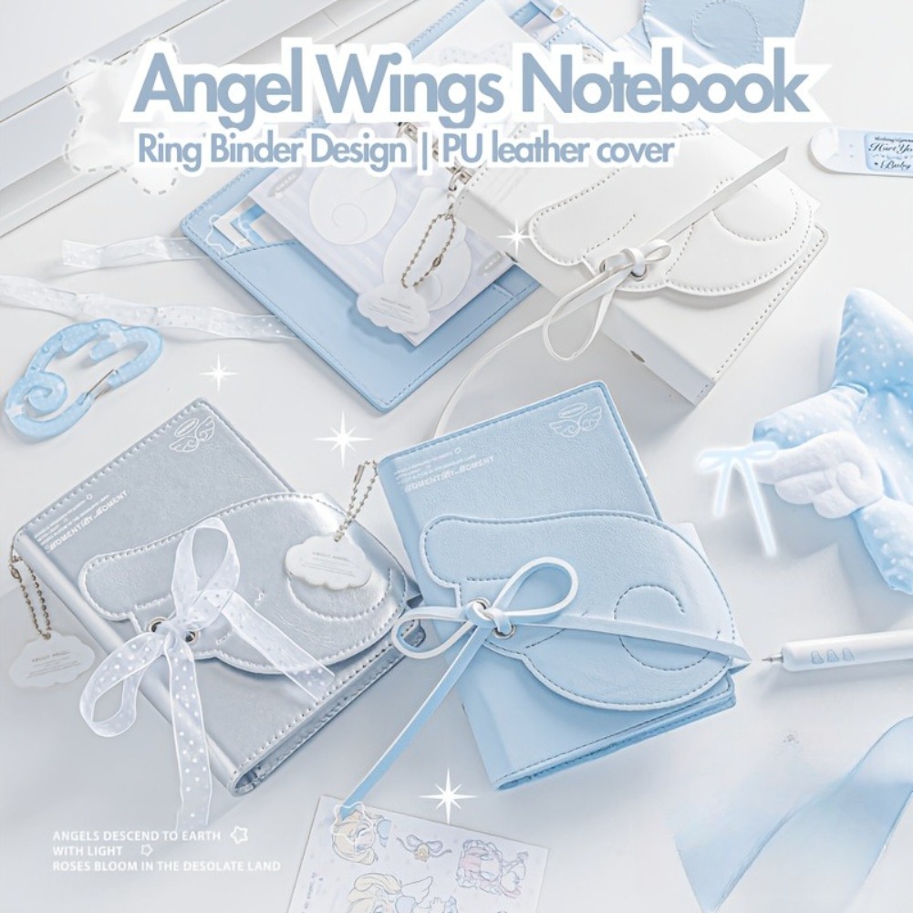 Leather Work Notebook - Caderno Kawaii com Asas de Anjo